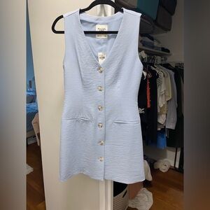 Abercrombie & Fitch Pale Blue V-Neck Button Front Mini Dress